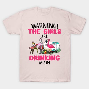 Flamingo Warning The Girls Are Drinking Again T-Shirt